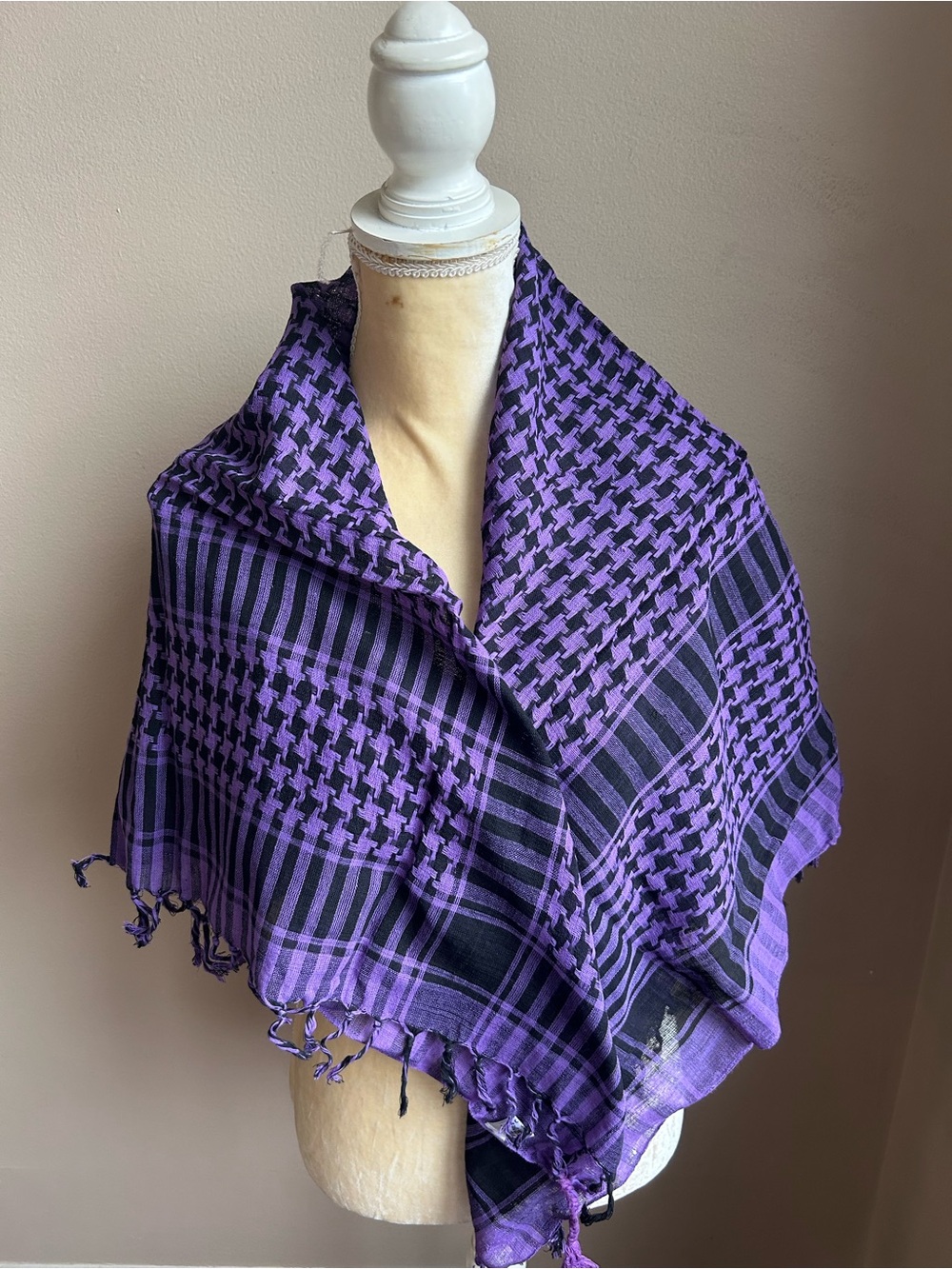 New Women’s Scarf Houndstooth Cotton Fringed 5000-3102